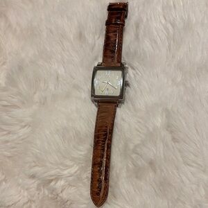 Silpada Square Watch with Distressed Brown Leather Band